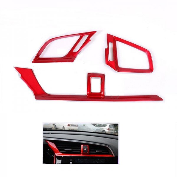 Oled Garaj Honda Civic FC5 İçin Uyumlu FK7 Kırmızı Havalandırma Menfez Kaplama 3 Parça