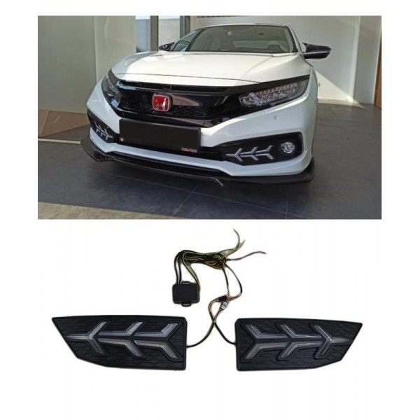 Oled Garaj Honda Civic FC5 İçin Uyumlu (2019+) Makyajlı Kasa Ön Sis Ledi Uçak Ağaç Dizayn Hareketli